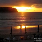 sunset on the surf beach of Phuket. Kata Beach in Thailand.