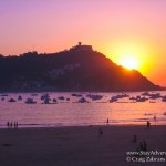 sunset on the beaches of San Sebastian in Spain.