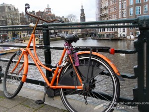 an Orange Bicycle in Amsterdam, Holland