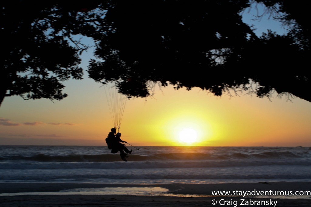 sunset of a tandem parachute in Camps Bay Cape Town South Africa