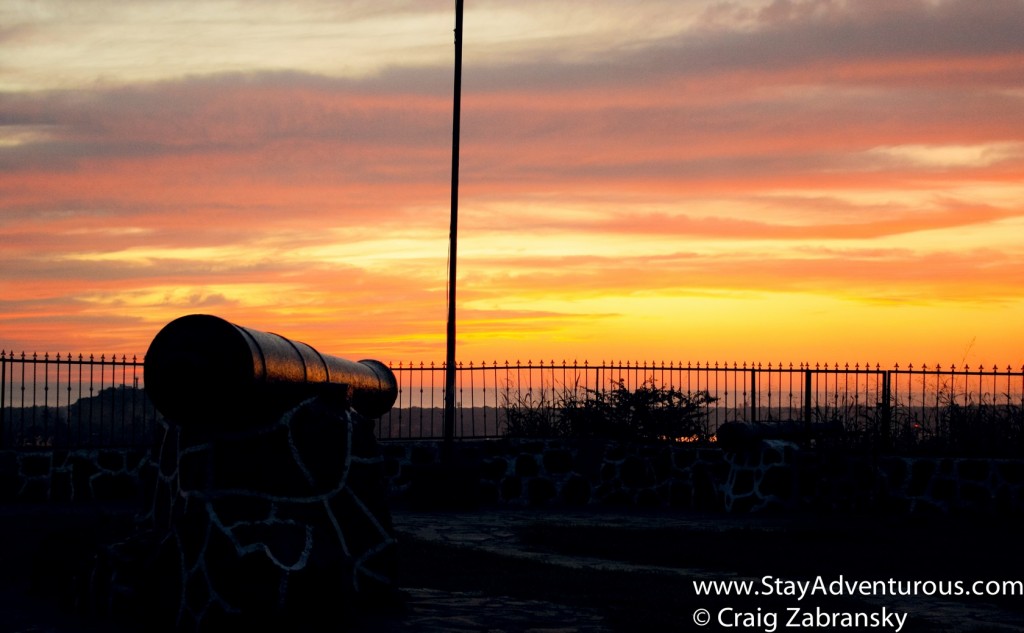 the canon of Fort San Basilio at sunset in San Blas Mexico