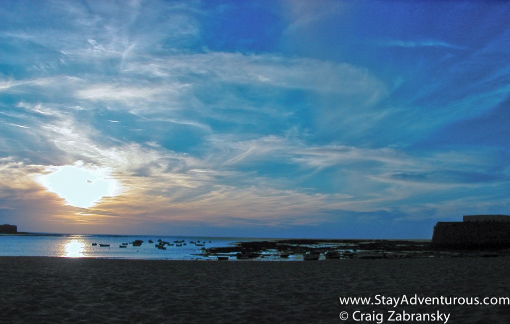 sunset in Cadiz, Andalusia, Spain. 