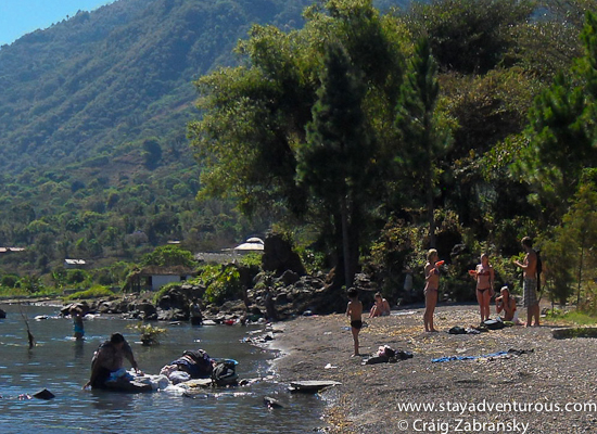 the shore along lake atitlan near san pedro, guatemala