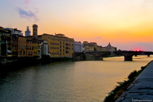 sunset on the Arno River in Florence, Italy