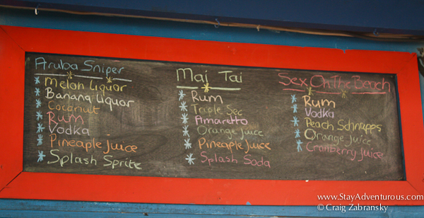 drink menu at de palm island, aruba