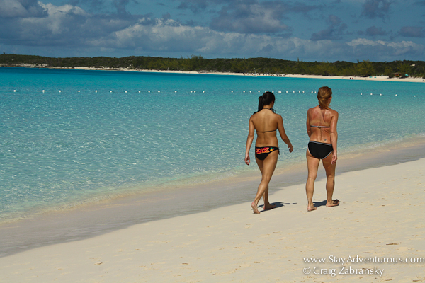a walk on the sands of half moon cay, an island in the bahamas owned by Holland America