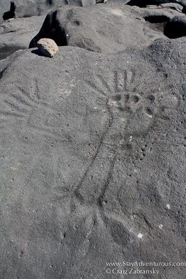 petroglyph or roack carving on the beaches of las labradas, mazatlan, mexico