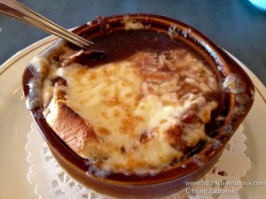 Bowl of French Onion Soup at the Seaport in Churchill, Manitoba, Canada