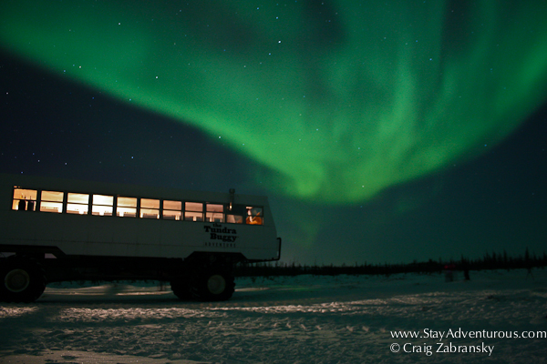 Northern Lights, the Auora Borealis outside of Churchill, Manitoba, Canada with Frontiers North Tundra Buggy