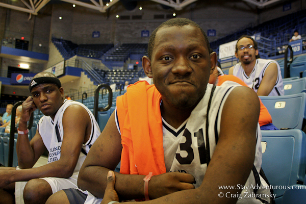 a face from the staten island basketball team waiting to play at the new york special olympics aty suny buffalo