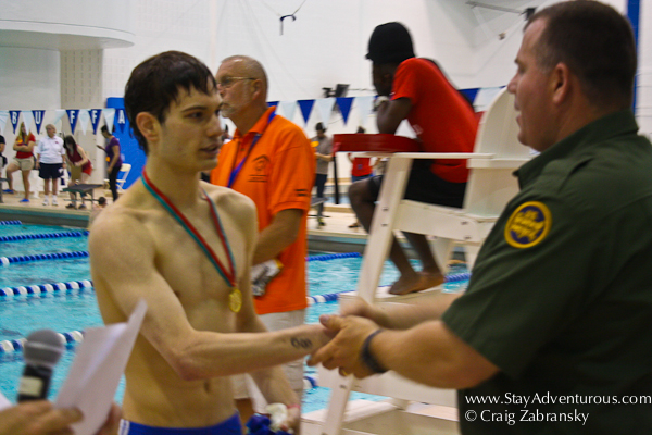 medal ceremony at the natatorium in SUNY Buffalo to award an athlete from the 2013 Special Olympics in New York