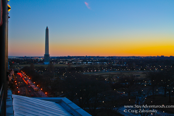 Sunset View from the POV Roof Top Terrace at the SPG W Hotel in Washington DC, USA 