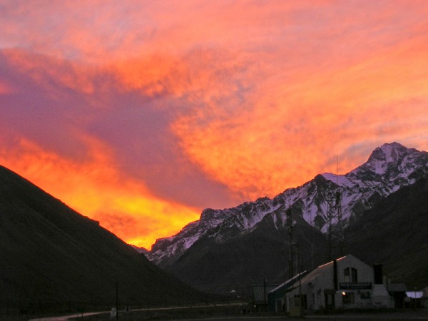 the sunset in the Andes mountains of Argentina at 