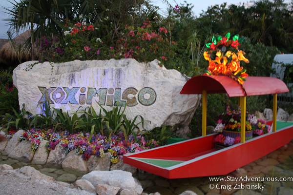 Welcome to Xoximilco sign inside Xoximilco Cancun in the Riviera Maya of Mexico