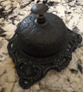 bell for service inside lobby Casa Azul Boutique Hotel in Merida, Yucatan, Mexico