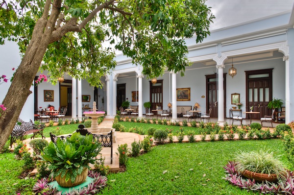 the courtyard insdie Casa Azul Boutique Hotel in Merida, Yucatan, Mexico