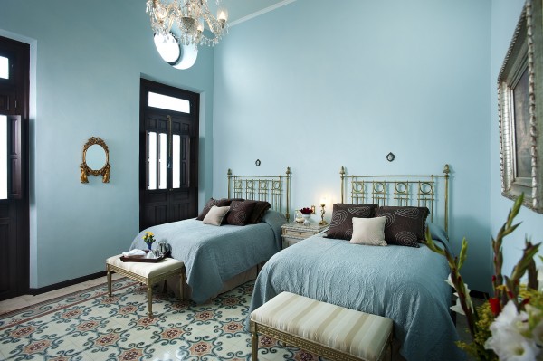 a room inside Casa Azul Boutique Hotel in Merida, Yucatan, Mexico