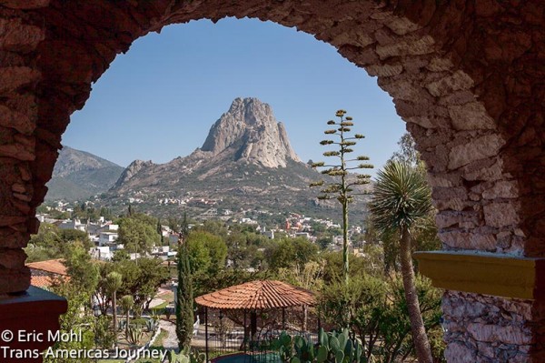 a view of Pena de Bernal, one of the world's largest monoliths, and the largest monolith in Mexico located in the state of Queretaro