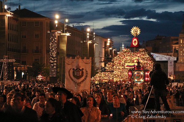 the fiestas del pilar the night of October 12th in Zaragoza, Spain