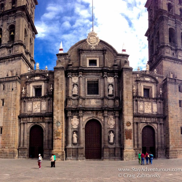 the Cathedral of Puebla, in the Zocalo of Puebla, Mexico