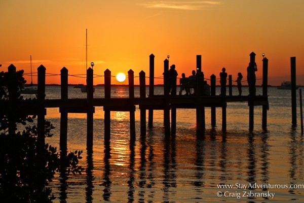 the view of the pier at snooks at mm99 for the key largo sunset in the florida keys