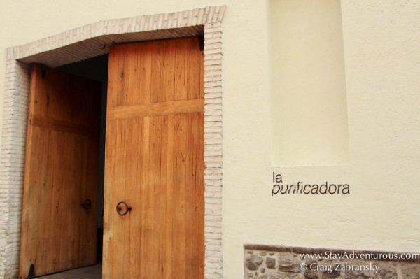 the entrance to la purificadora hotel in puebla, mexico