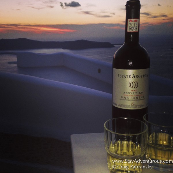 celebrating a Santorini Sunset with some Estate Argyros Assyrtiko 