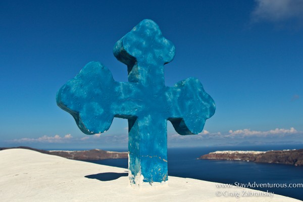 the blue and white of the church on santorini