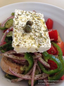 the greek salad, a delicious option in Santorini