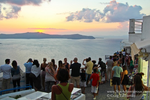 sunset watching on the streets of Fira, Santorini 