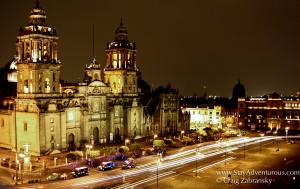 Night time in the Zocalo of Mexico City, Mexico