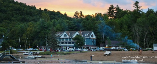 An Adirondack Sunset of the Adirondack Hotel from Long Lake, New York 