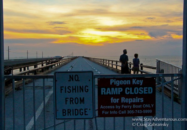 walking out on old seven mile bridge to experience a florida keys sunset