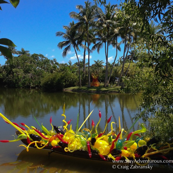 a view of Dale Chihuli Glass Art inside the Fairchild Tropical Botanic Garden