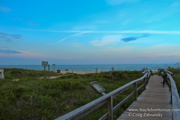 walking the path to the beach in Vilano, Flordia