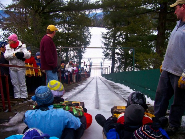 taking the Tobaggan Chute in Lake Placid, New York a great acitvity on the perfect snow day in the Adirondacks