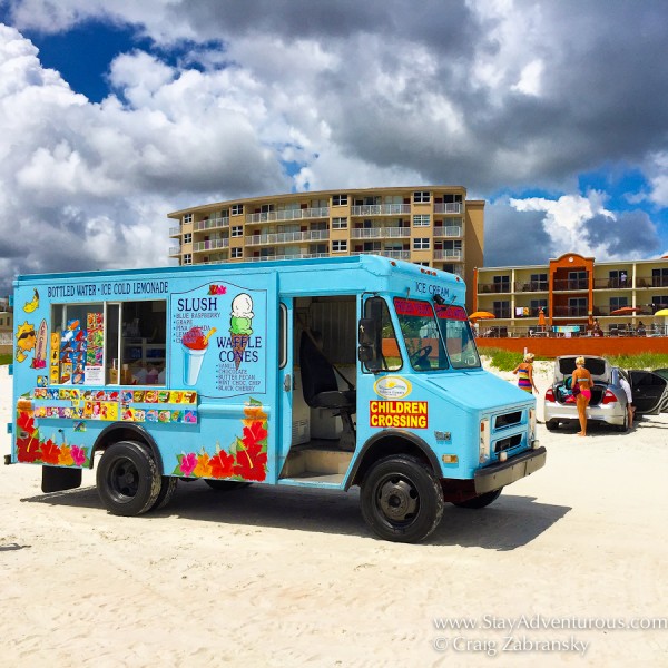 ice cream truck driving the beach in Daytona, Florida 