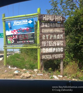 sign to turn into Xpu-ha, Riviera Maya Mexico