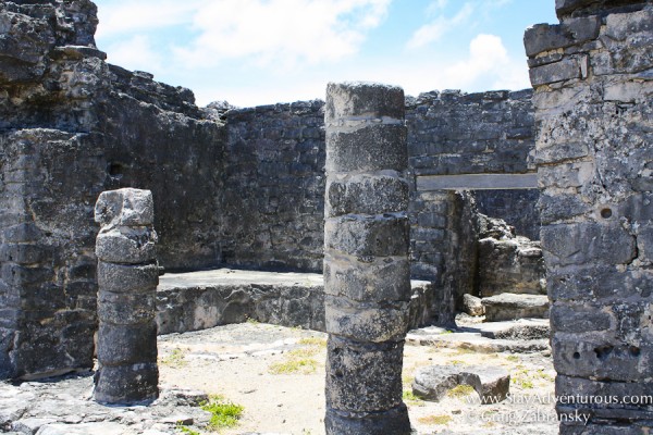 column inside the Mayan Ruins of Tulum in Mexico