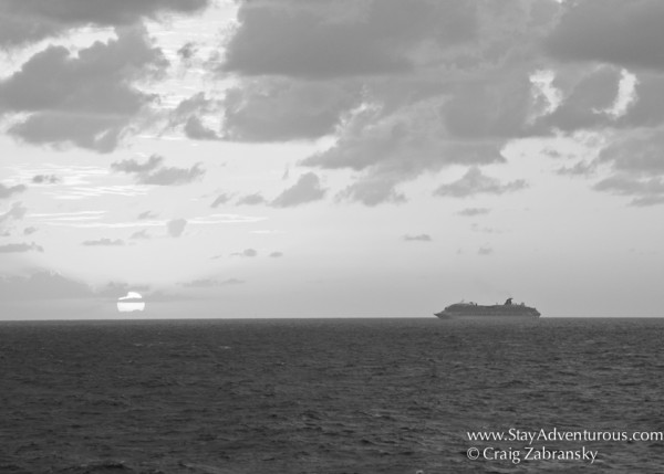 the sunset at see on Fathom Travel Cruise to the Dominican Republic in Black and White