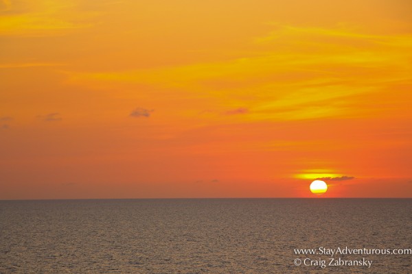 the sunset at sea onboard the fathom travel mv Adonia heading back to Miami