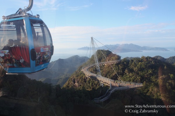 view of sky bridge from the cable car in langkawi, malaysia