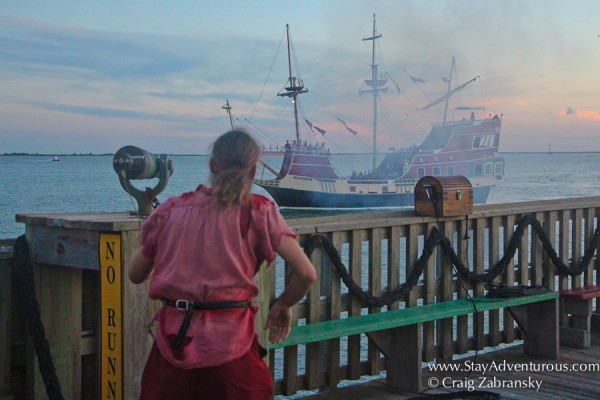 the Pirate show on the pier 19 at sunset on south padre island, texas