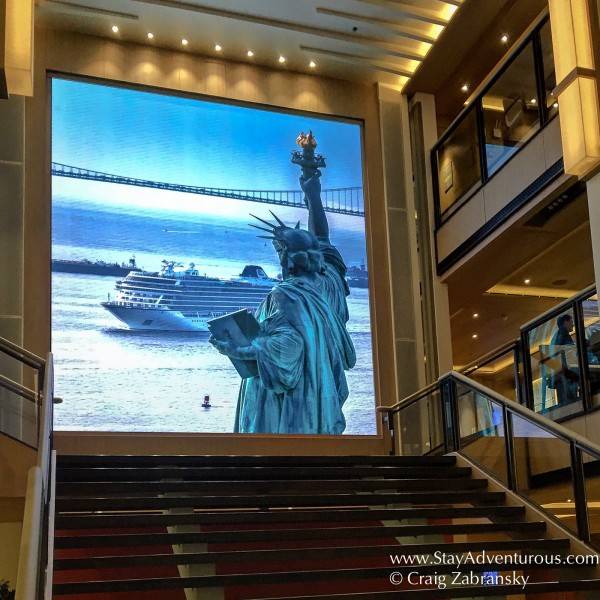 the living room inside the Viking Star when docked in New York City