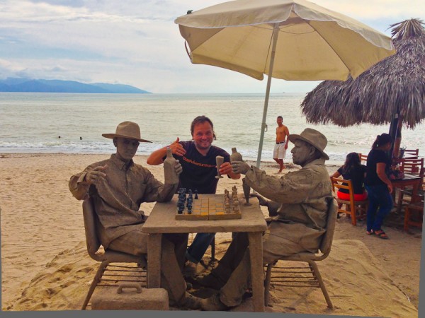 Toasting the Good Life on the local beachfront along the malecon in Puerto Vallarta, Mexico