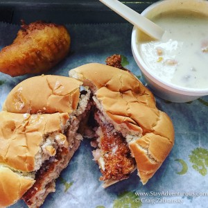 the Shrimp Burger from the Sheimp Shack on the route from Hunting State Park to (or from) Beaufort, South Carolina