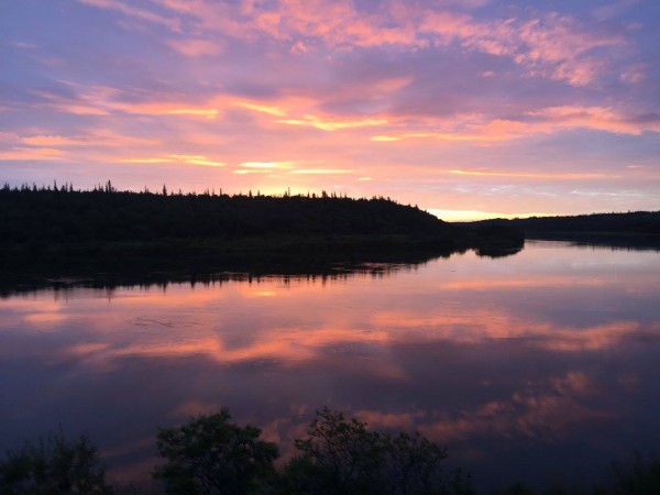 the Alaska sunset along the Kvichak River in Alaska at the No See Um Fly Fishing Lodge