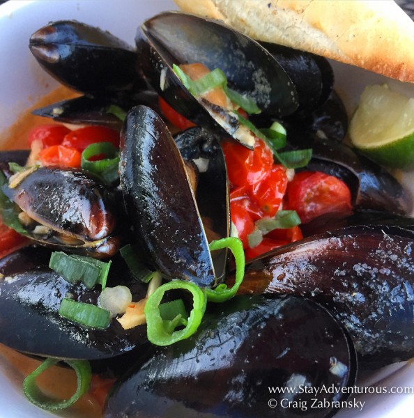 red curry mussels at lakeside restaurant and tavern on Keuka Lake in the Finger Lakes of New York