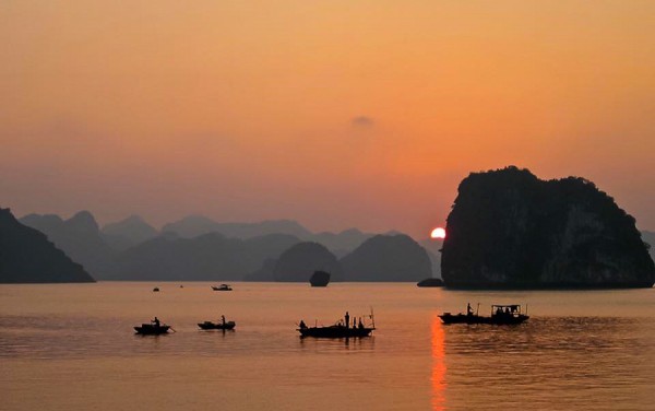 sunset in halong bay vietnam