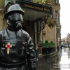 Postcard-A Tribute to 9/11 at the Firefighter Statue in Glasgow, Scotland